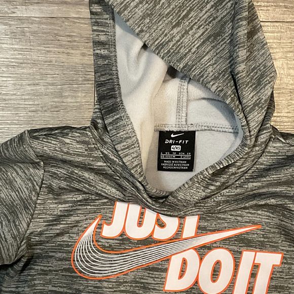 Nike Dri Fit Fleece Tracksuit Boys 4 XS Grey White 2 Piece Jogger Suit Hoodie - Picture 4 of 8